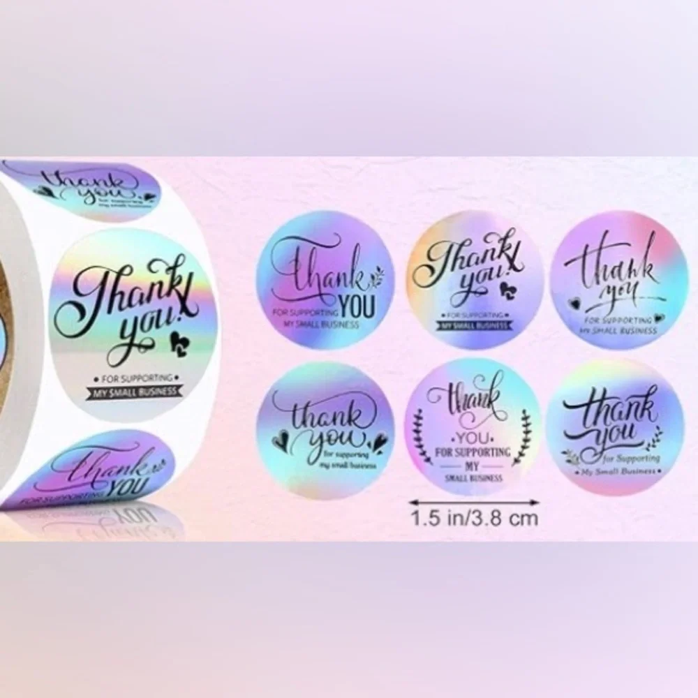50 Count - Silver Holographic Thank You Stickers Starter Pack, 1.5 in
